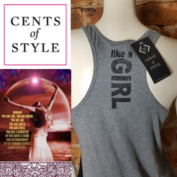 NEW W/TAGS Femme Power "Like a Girl" Gray Racerback Designer Tank Top Large - Picture 5 of 8